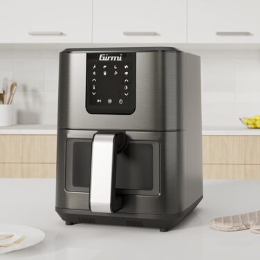 Аерофритюрниця Girmi FG26 Ecofrit Bis з двома зонами приготування, 9 л, 2400 Вт, цифровий дисплей, антипригарне покриття, чорна