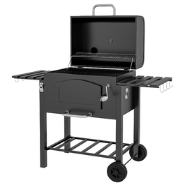 Гриль на вугіллі Holzkohlegrill BBQ-Smoker, з регульованим підсіткою для вугілля, бічними полицями, розміром 124 x 66 x 112 см, чорного кольору