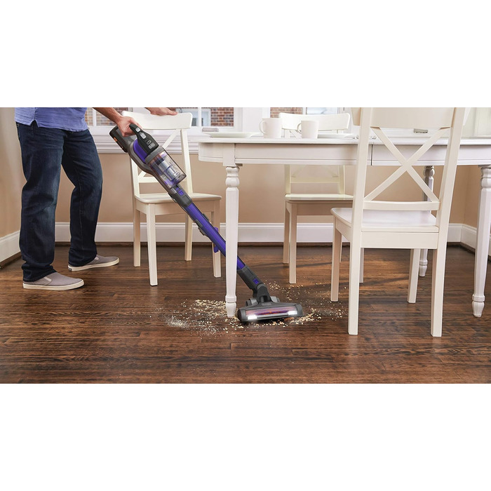 Акумуляторний пилосос BLACK+DECKER 4в1 для дому та тварин, 36В, 2.0А·год, без мішка, з електрощіткою для шерсті, 2в1 щілинна насадка, настінне кріплення, сріблясто-фіолетовий