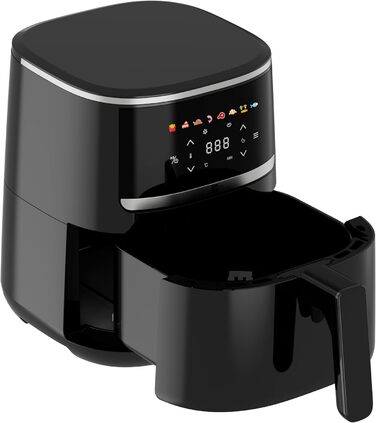 Аерофритюрниця aeco COMPACT 4,3 л з цифровим сенсорним дисплеєм, 1500 Вт, 8 програм, регулювання температури 80-200°C, компактна, з рецептурником