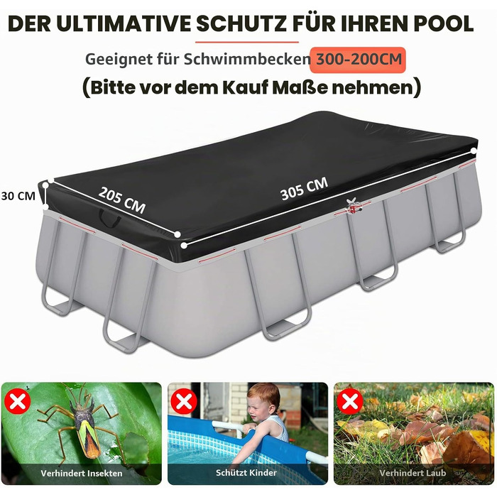 Кругле покривало для басейну Poolabdeckung 420D Ø310 см для басейнів Ø260-305 см, водонепроникний захисний тент з люверсами