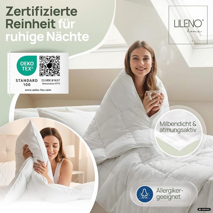 Всесезонна ковдра з пуху та пера LILENO HOME, 200x200 см, комплект 2 шт.