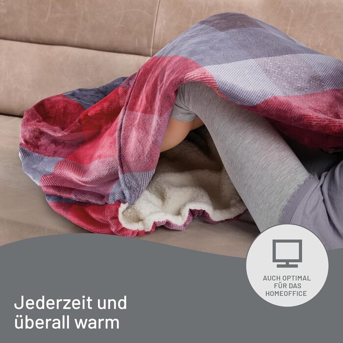 Електрична грілка Imetec Adapto Velvet Tartan з кишенями для рук і ніг, 150x110 см, швидке нагрівання, 6 температур, енергозберігаюча, безпечна, прана