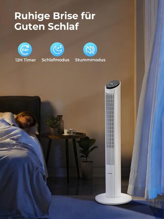 Вентилятор підлоговий FOHERE Leiser Turm, 102 см, з пультом, 4 режими, 12 швидкостей, таймер 12 год, білий