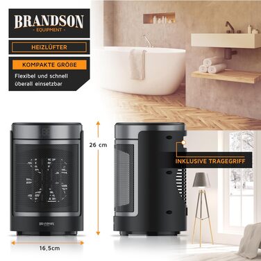 Тепловий обігрівач Brandson ECO Design з дистанційним керуванням, ECO-режимом та осциляцією, 2 рівні потужності, захист від перегріву та перекидання, колір Cool Grey