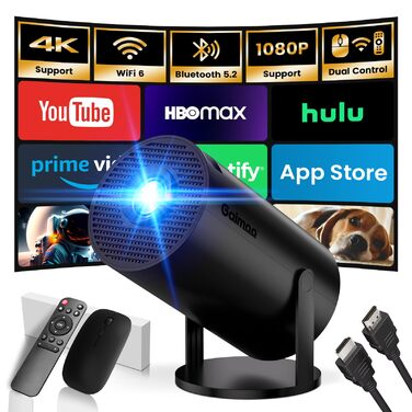 Смарт-проектор Mini Beamer 4K Full HD 1080P з WiFi 6 та Bluetooth 5.2, автокоррекция трапеції, поворот на 180°, підтримка HDMI/TV Stick/Laptop, чорний