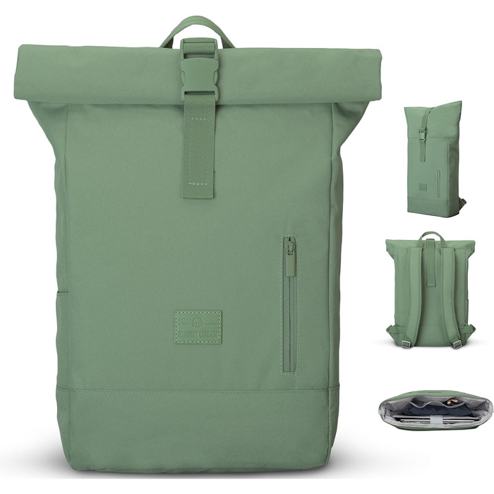 Рюкзак Johnny Urban Robin Medium зелений ролтоп з відділенням для ноутбука 15L, водовідштовхувальний, універсальний для жінок і чоловіків, для навчання, роботи, велосипеду, екологічний