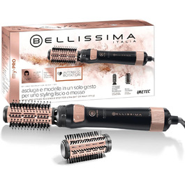 Фен-щітка Bellissima My Pro Revolution BHS4 1100, автоматична обертова, іонізація, кераміка, 1000 Вт, 2 насадки 40/50 мм, чорна/рожеве золото