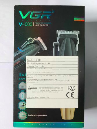 Професійна машинка для стрижки волосся VGR 003 Fresh Fade, акумуляторна/мережева, з LED-дисплеєм, чорна