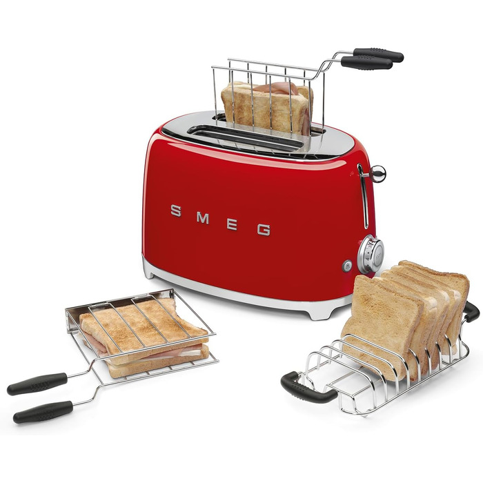 Тостер Smeg TSF01CREU 2-слотовий червоний, 950 Вт: з підрум'юванням, розморожуванням та функцією для булочок