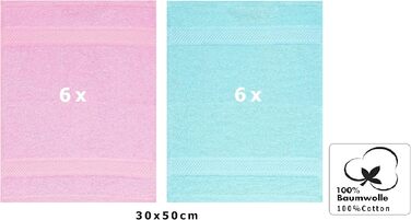 Комплект гостьових рушників Betz Palermo 12 шт, 100% бавовна, 30x50 см, рожеві та бірюзові