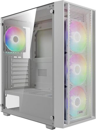 Ігровий корпус GAMDIAS Aura GC2 Elite ARGB ATX, білий, 4x120мм ARGB вентилятори, скляна бічна панель, Mesh-панель, синхронізація з материнською платою