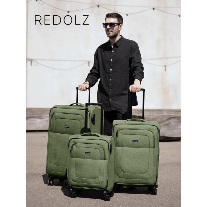 Набір валіз REDOLZ 3 шт. для подорожей, легкі та міцні м’які валізи на 4 подвійних колесах з TSA-замком, розширювані, кавовий колір