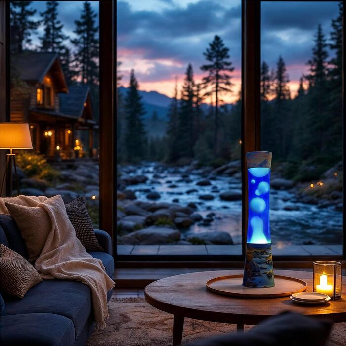 Декоративна лавова лампа Jambo Amber Crystal Liquid Motion Lamp з ефектом руху рідини (фіолетова рідина, жовтий віск), модель River Oasis, 39 см