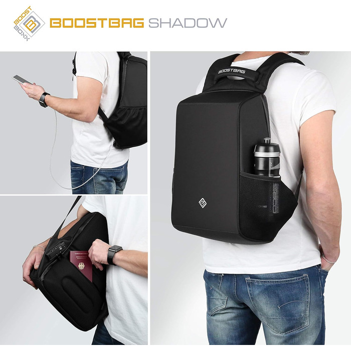 Рюкзак BoostBag Shadow антивандальний з TSA-замком, USB, захистом RFID для ноутбука 15,6'' та органайзером для документів