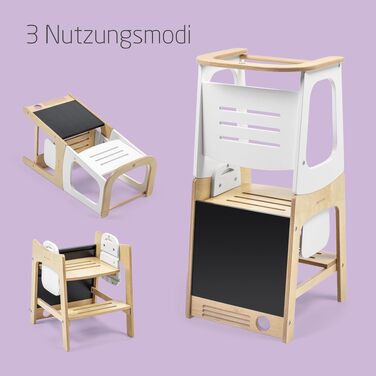 Дитяча Montessori-драбинка Maxi-Cosi Toucan 3-в-1 з дерева: помічник (лернтурм), стілець та стіл з інтегрованою дошкою, FSC-сертифікована натуральна деревина, навантаження до 150 кг