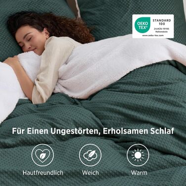 Фланелевий комплект постільної білизни BEDSURE (3-4 предмети), теплий зимовий набір, темно-зелений, розмір 135x200 см та 155x220 см