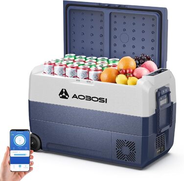 Автомобільний компресорний холодильник AAOBOSI 50л з Wi-Fi, 12/24V та 220V, -20°C для авто, кемпінгу, вантажівок, з двома зонами охолодження