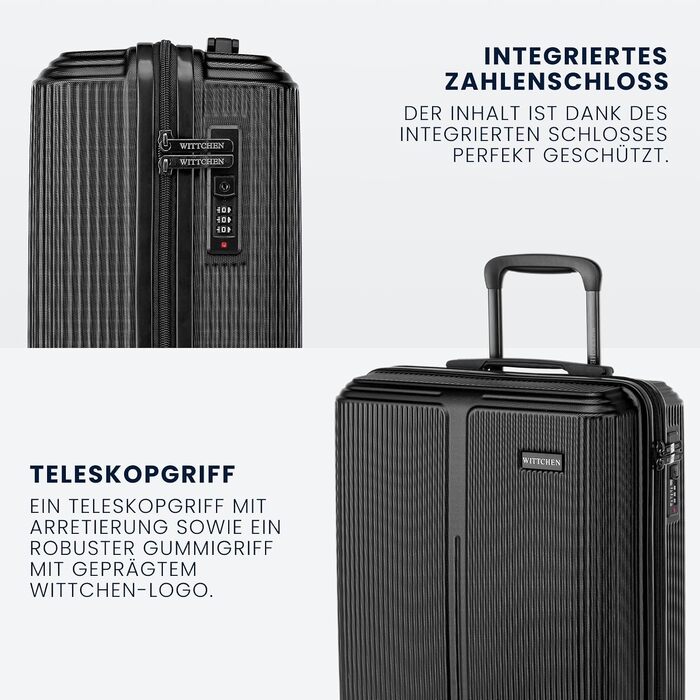 Валіза велика Wittchen Stripes Line XL (76.5x50x29 см) чорна, пластикова валіза-тролей на 4 колесах, 96 л, з кодовим замком та телескопічною ручкою