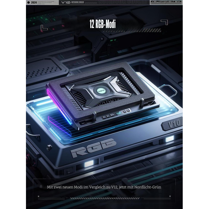 Ігровий охолоджувач для ноутбука llano V10 RGB Cooling Pad, підставка з вентиляторами, чорний