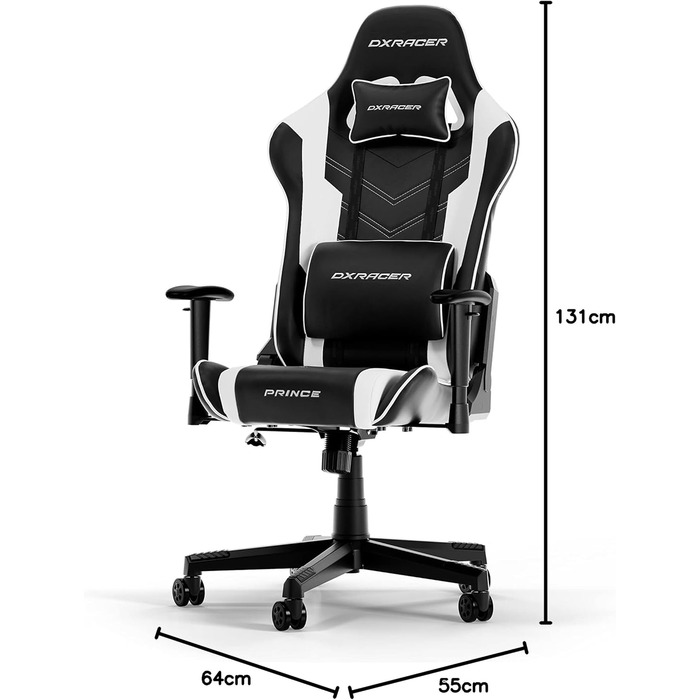 Ігрове крісло DXRacer PRINCE P132, чорний і білий, оригінал, PVC шкіра