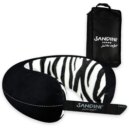 Подушка для подорожей SANDINI TravelFix Slim, плюш, ергономічна підтримка, з чохлом, зебра, преміум якість, зроблено в ЄС