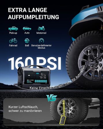 Пусковий пристрій для авто VANTRUE POWER JS3: бустер-павербанк з компресором 160 PSI, чорно-сріблястий