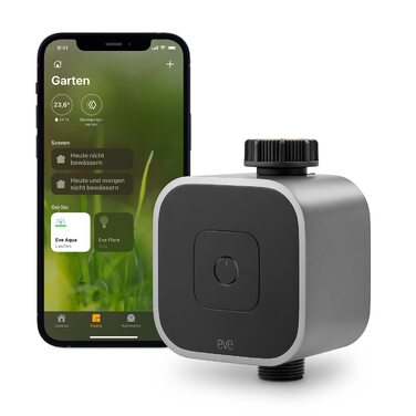 Eve Aqua (Apple Home) - Розумна система автоматичного поливу для саду та балкона з керуванням через Siri та додаток, сумісна з розподільниками, Thread, без хаба