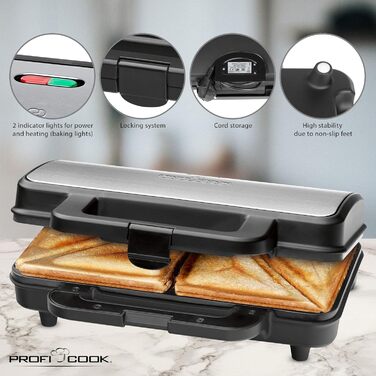 Електричний сендвічмейкер ProfiCook PC-ST 1092 для американських сендвічів XXL, антипригарне покриття, 900 Вт