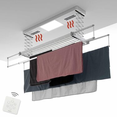 Електричний сушарка для білизни та ковдр Foxydry Pro 160 см, алюмінієва, з дистанційним керуванням, підігрівом повітря та LED-підсвіткою, сіро-срібляста
