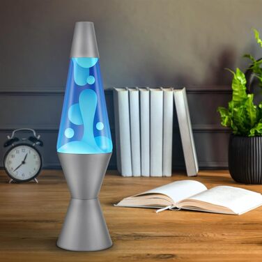 Лава-лампа Lava Lampe 2103 (36,8 см): білий віск, синя рідина, срібляста основа та ковпак — оригінальний нічний світильник для створення атмосфери