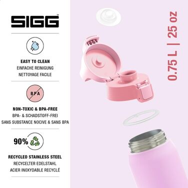 Спортивна пляшка для води Sigg Shield ONE з нержавіючої сталі для газованих напоїв, герметична, BPA-free, 0.75 л, колір Petal