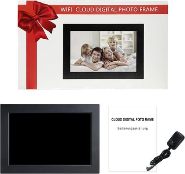 Frameo Цифровий фоторамка 10.1 дюйма з Wi-Fi, HD сенсорний екран, 16GB пам'яті, автоматичне обертання, віддалене завантаження фото та відео, чорний