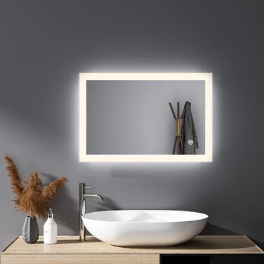 LED дзеркало для ванної кімнати з підсвічуванням 40x60 см, сенсорне керування, 3 кольори світла, IP67, енергозберігаюче A++