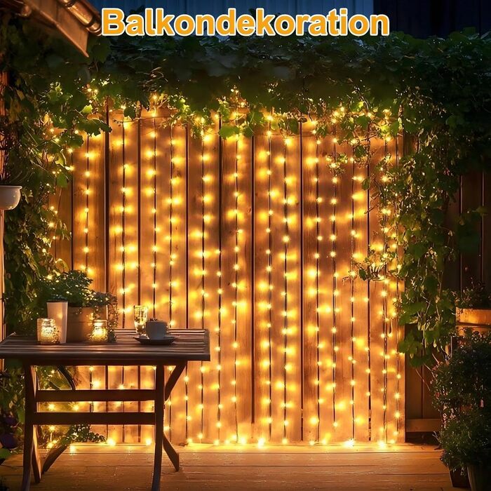 Світлодіодна гірлянда для вулиці 100м, 800 LED теплий білий колір, 8 режимів роботи, IP44 водонепроникна, з таймером та прозорим кабелем для балкона та свят