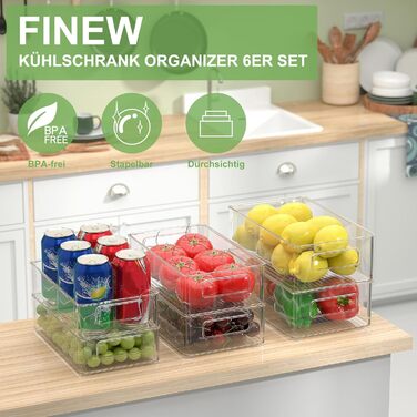 Організатор для холодильника FINEW, набір 12 шт (4 маленькі, 4 середні, 4 великі), прозорі контейнери для зберігання, BPA free