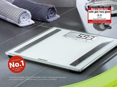 Цифрова вага Soehnle Shape Sense Control 200 для людей з великим LCD-дисплеєм, автоматичне вмикання та вимикання, плоска вага для тіла
