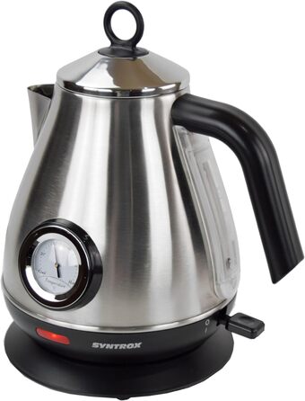 Електрочайник Syntrox Germany WK-2200W-1.7T, 2200 Вт, 1.7 л, нержавіюча сталь, з термометром, бездротовий, 360°, чайник для води та чаю