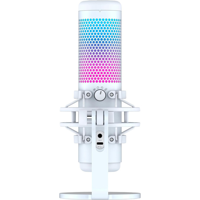 HyperX QuadCast S білий – USB конденсаторний мікрофон з RGB-підсвіткою для ПК, PS5, Mac, підвісом, 4 направленостями, поп-фільтром і регулятором чутливості, для геймінгу, стрімінгу, подкастів, Discord, Twitch