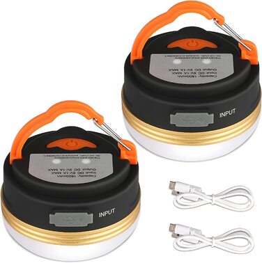 Yizhet LED кемпінгові ліхтарі 2 шт, USB акумуляторні, водонепроникні, 1800mAh, 3 режими, для намету, риболовлі, походів, екстрених ситуацій