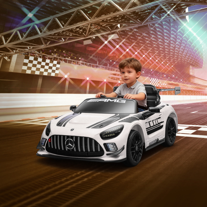 Електромобіль Mercedes-Benz для дітей, 12V, з LED-підсвіткою, музикою, звуком клаксона, для дітей віком 3-8 років, білий
