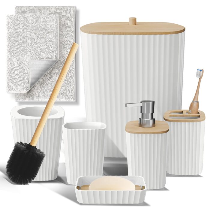 Набір аксесуарів для ванної кімнати Clara Clark – 6 предметів (білий/Opulenter Garten)