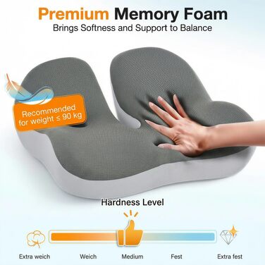 Ортопедична подушка для сидіння на стілець та в авто з Memory Foam - підтримка куприка, зняття болю при ішіасі, сіра