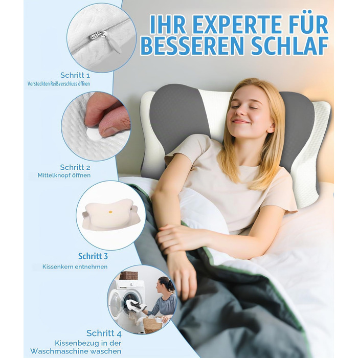 Ортопедична подушка з ефектом пам'яті (Memory Foam) для шиї та голови, ергономічна антихрапічна подушка для сну на боці, спині та животі