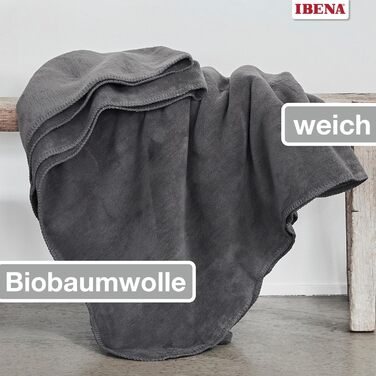 Ковдра Ibena Malaga Bio 150x200 см – 100% бавовна, темно-сіра, вироблено в Німеччині