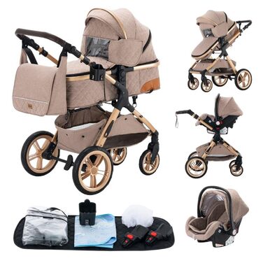 Дитяча коляска Glokid 3 в 1, Reisesysteme: прогулянкова, люлька, автокрісло, реверсивна, з великими колесами, компактна, аксесуари, портативна (LQL XX1 Khaki)