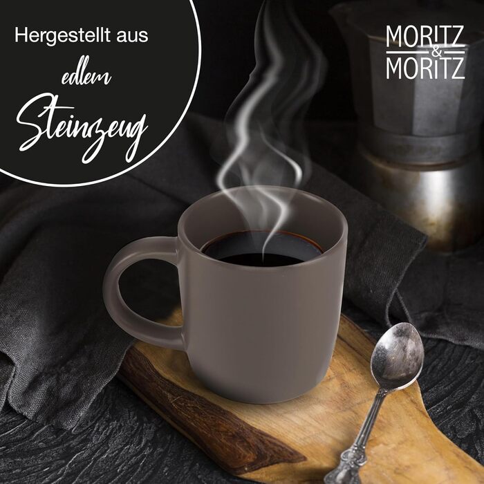 Набір кавових чашок Moritz & Moritz NORDIC, 6 шт., сірий колір, 300 мл, з ручкою, з якісного порцелянового каменю