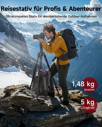 Штатив Rollei Compact Traveler No. 2 чорний, 180 см, алюмінієвий, з моноподом, 360° кульова голівка, для DSLR та смартфона, фотоштатив для подорожей
