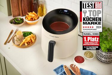 Аерофритюрниця Russell Hobbs SatisFry Panoramic 5 л, 10 програм, з оглядовим вікном, без олії, для фритюру, грилю, запікання та випікання, до 200°C, підходить для посудомийної машини, кремова, модель 27421-56