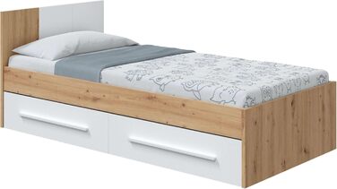 Ліжко дитяче Habitdesign Noa з 2 шухлядами, білий та дуб Nodi, 97x77x196 см (без ламелей)